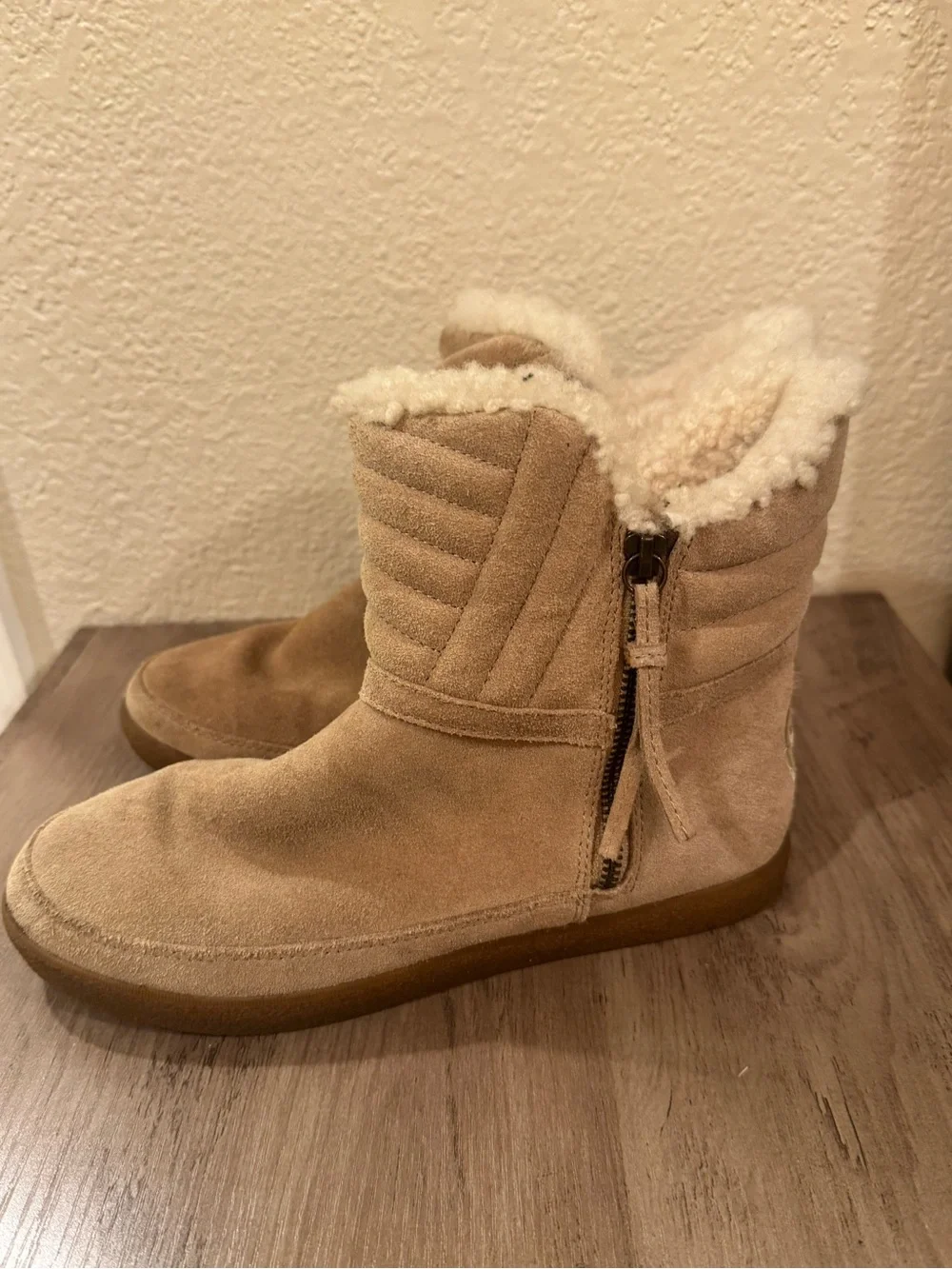 Tory Burch Suede Shearling-Lined Ankle Boots - Tan Size 8